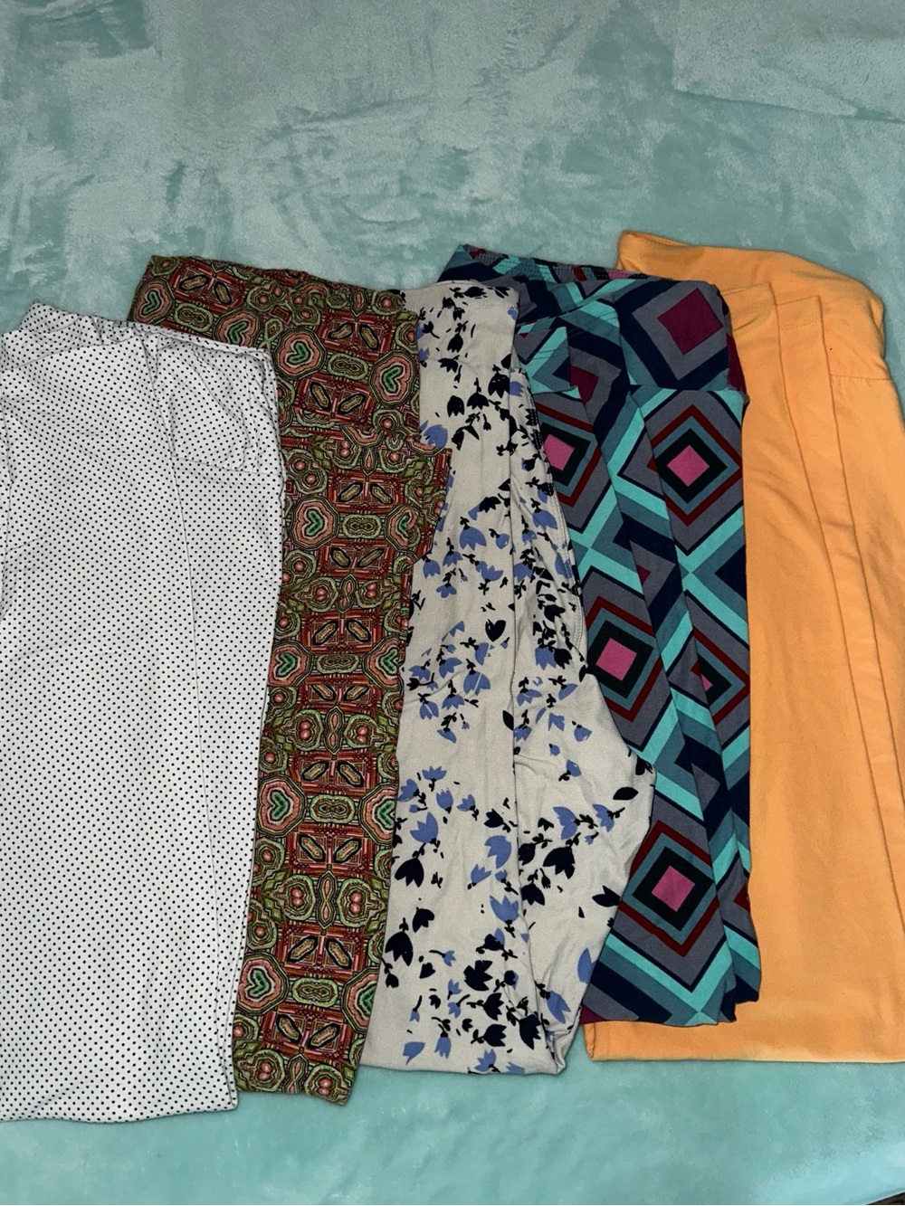 LuLaRoe Women's Leggings Bundle Set - Orange, Teal, Navy, White, Green, Cream